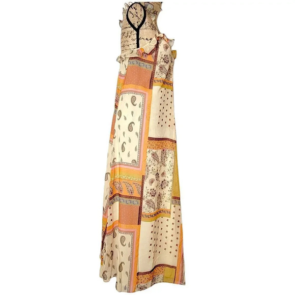 ZARA Womens Regular Patchwork Paisley Ruffle Maxi Dress Boho Orange Size XXS New - Picture 2 of 16